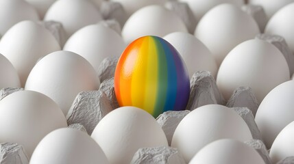 Rainbow Egg Among White Eggs in Carton Unique Easter Concept