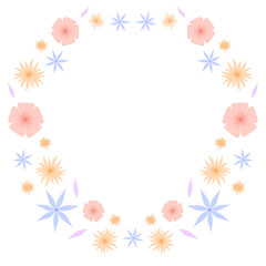 Floral wreath. Field flower round frame. Wildflowers. Meadow flowers circle border