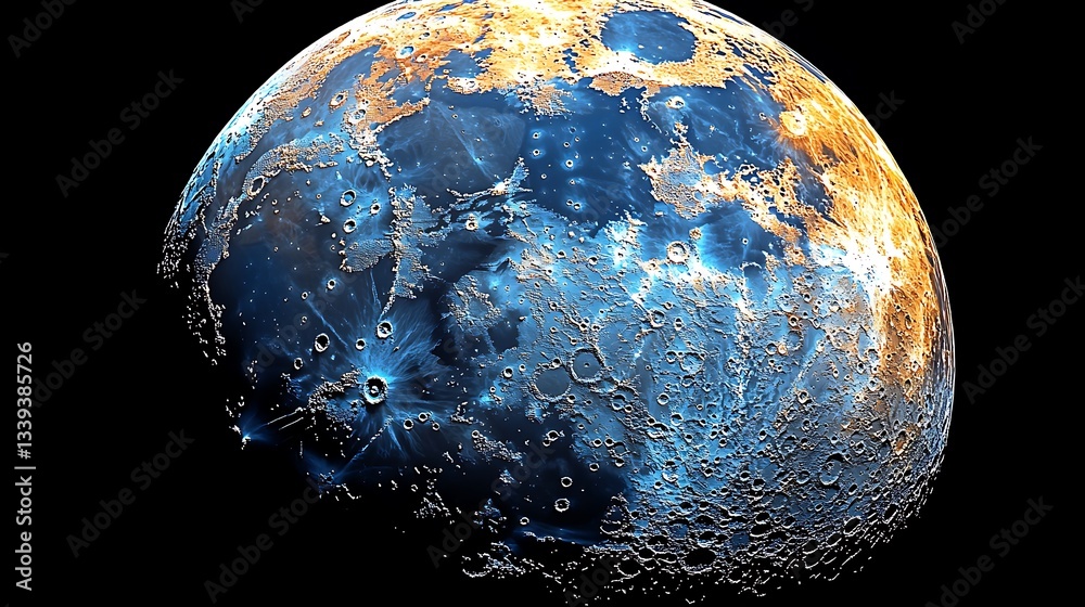 Wall mural artistic rendering of a celestial body, showing craters and color variations.