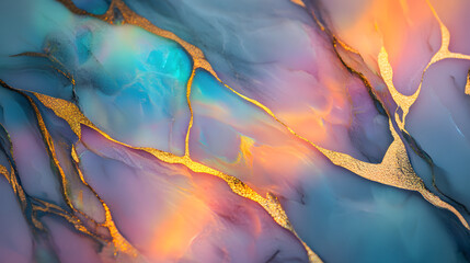 Abstract Iridescent Gemstone Mosaic - Colorful, Textured, Swirling, Purple, Blue, Gold, Background

