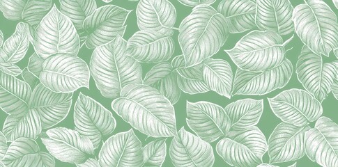 An artistic and symmetrical pattern of green leaves on display