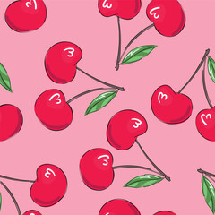 cherry pattern seamless, Hand Drawn vector illustration