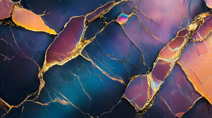 Abstract Iridescent Gemstone Mosaic - Colorful, Textured, Swirling, Purple, Blue, Gold, Background

