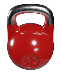 Olympic kettlebell, heavy cast iron powerlifting equipment with number 32, painted red, isolated on...