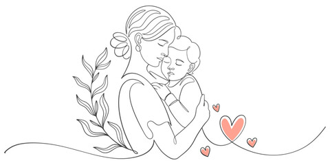 Motherhood line art style vector illustration, mothers day celebration background	