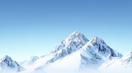 Majestic snow covered mountains under clear blue sky create serene landscape
