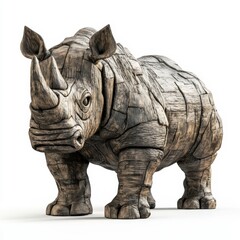 Obraz premium A matte charcoal rhino, with rugged textures and a powerful stance, standing firmly on a white background.