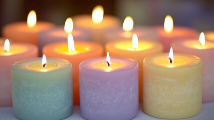 Colorful Candles with Soft Glowing Flames for Serenity