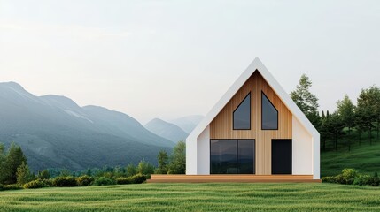Obraz premium Solarpowered house with simple geometric architecture, ecoliving concept