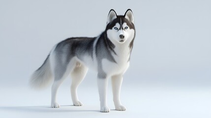 Siberian Husky in Confident Stance &ndash; Detailed Fur Texture on White Background