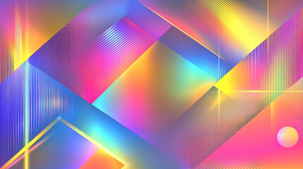 Vibrant abstract background in neon holographic style with geometric shapes and gradient colors. concept of modern art, futuristic design, digital aesthetics