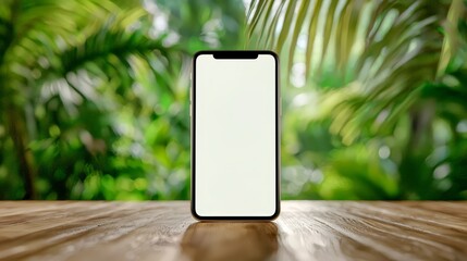 Modern smartphone on wooden table, a closeup view with blurred background closeup