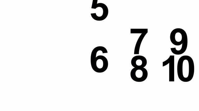 Countdown Numbers Falling with Bouncing Effect. This video is with alpha channel on transparent background. It features an animation of numbers from 10 to 1 falling from the top with a bouncing effect