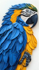 Obraz premium Vibrant Blue-and-Yellow Macaw Perched with Wings Spread – Isolated on White Background