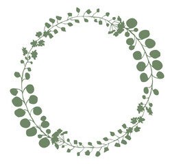 Vector floral wreath set, flower and leaf branch, botanical design, Vector black circle twig wreath silhouette, for a logo, wedding invitation