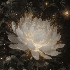 A radiant white flower with soft petals and glowing highlights