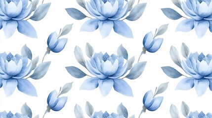 Fototapeta premium Exquisite blue lotus watercolor fabric, serene floral design for elegant crafts and home decor