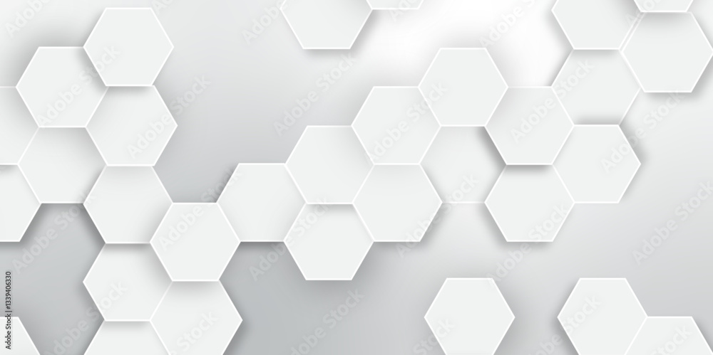 Fototapete Abstract hexagon background. Futuristic abstract honeycomb mosaic white technology background. Surface polygon pattern with glowing hexagon paper texture and futuristic business. graphic concept.	