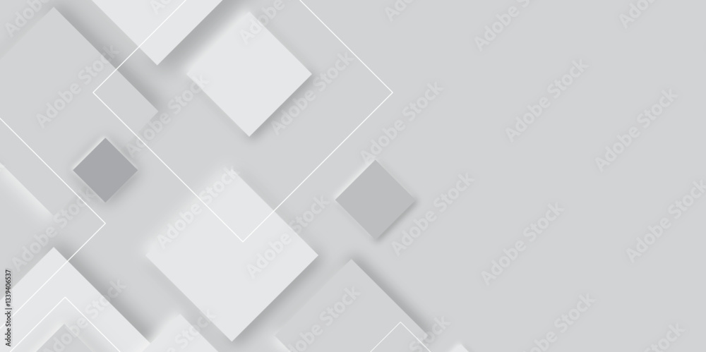 Poster Abstract grey geometric vector background with soft shadow on neutral light grey textured background.3d architecture pattern design. Template for branding business .white paper texture background ..	