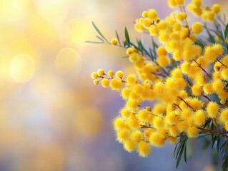Radiant mimosa blooms in soft focus against a bokeh background showcasing the beauty of spring nature