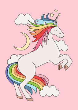 Whimsical Rainbow Unicorn Illustration