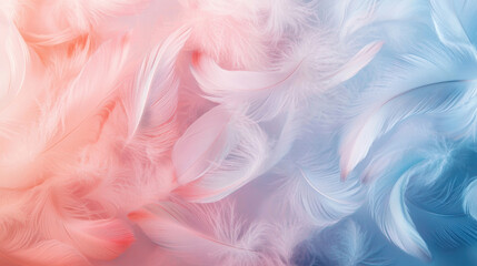 Obraz premium Delicate feathers float seamlessly in a dreamy blend of pink and blue hues, creating a serene atmosphere that evokes calm and tranquility