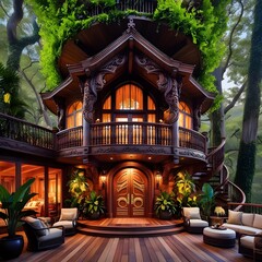 Fototapeta premium A majestic luxury treehouse nestled among art illustration design. Nature concept design