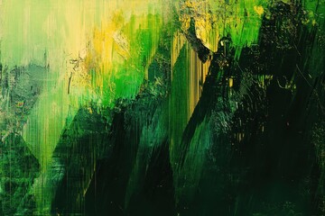 Fototapeta premium Abstract painting displaying shades of green and yellow colors together