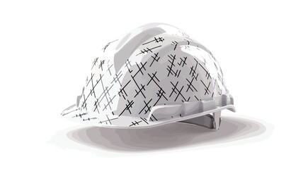 A studio shot of a white hard hat featuring an all-over repeated abstract pattern of stylized crosses in a darker shade of gray. The hard hat is positioned at a slight angle against a plain white