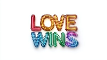 Naklejka premium Colorful balloon letters spelling 'Love Wins' symbolizing positivity and inclusivity.