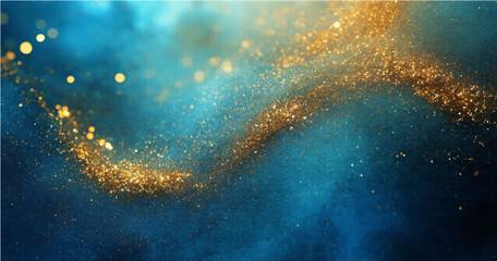 light blue, dark green And Light golden  backdrop of abstract bokeh particles in white, blue, green, gold, Speed light