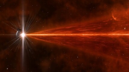 Obraz premium A spacecraft shooting an energy beam through the vast cosmos