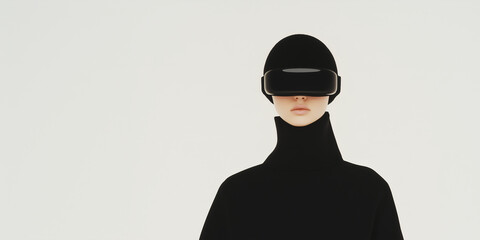 Modern Tech Exploration: A figure is enveloped in a world of virtual reality, a sleek headset enveloping their eyes in a futuristic embrace.