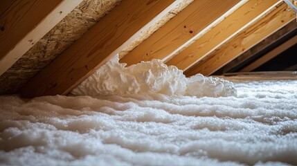 Close-up shot of insulation spray foam being applied evenly to attic walls.