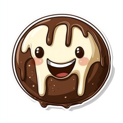 Title: cute smiley happy cartoon sticker chocolate drizzled truffle ball character illustration drawing, white background

