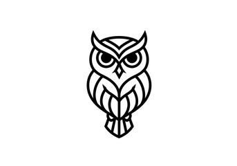 Fototapeta premium Geometric Owl Line Art Design: Elegant Black and White Bird Illustration