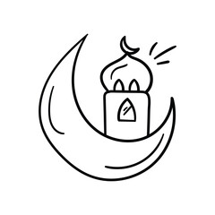 Ramadan Mubarak line doodle icon with white background vector stock illustration