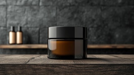 Elegant Glass Jar on Wooden Surface with Moody Backdrop