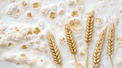 Obraz premium Spoiled wheat grains with visible fungal growth, illustrating mycotoxin risk in agriculture. Copy space.