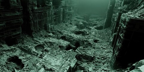 Fototapeta premium An underwater canyon with architecture of a forgotten civilization