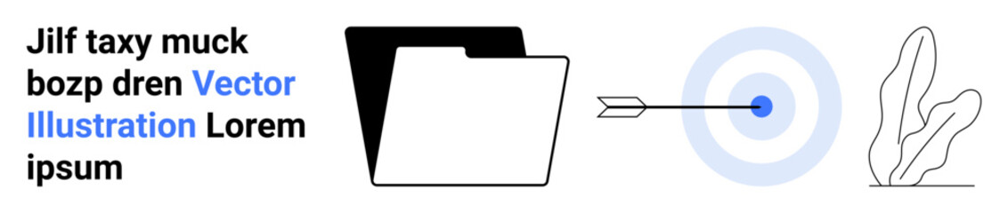 Folder for systemized tasks, bullseye target with accurate arrow symbolizing success, minimalist plant design for natural balance. Ideal for productivity, planning, organization, growth