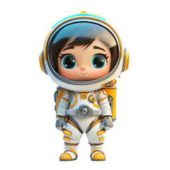 The Little Astronaut Girl: A Chibi Cartoon Character Wearing a White and Yellow Spacesuit.