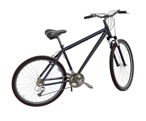 Obraz premium Black bicycle standing while leaning on kickstand, side view. Bike resting on kick stand. Png clipart isolated on transparent background