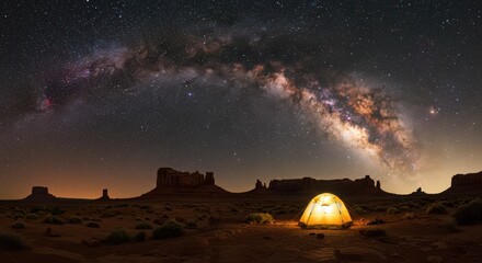Camping Under the Milky Way in the Desert Landscape