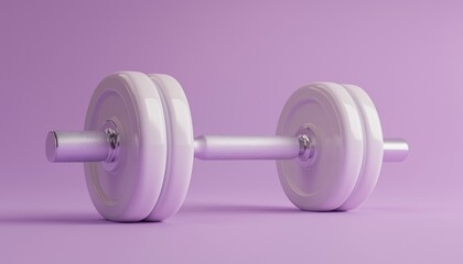 Fitness Exercise Object Tool: Dumbbell For A Healthy Health Care Routine On A Purple Pastel Background Render.