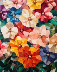 Vibrant floral mosaic a colorful display of abstract flower art in textured oil paint style with rich hues and dynamic composition