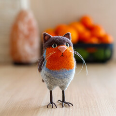 felt toy cat bird handmade cozy