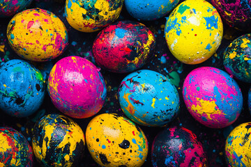 Intricately Painted Colorful Easter Eggs with Abstract Patterns for Paschal Celebration, Generative AI