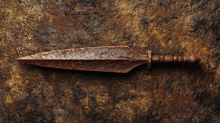 Rusty Ancient Weapon on Stone