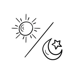 Day Night line doodle icon with white background vector stock illustration